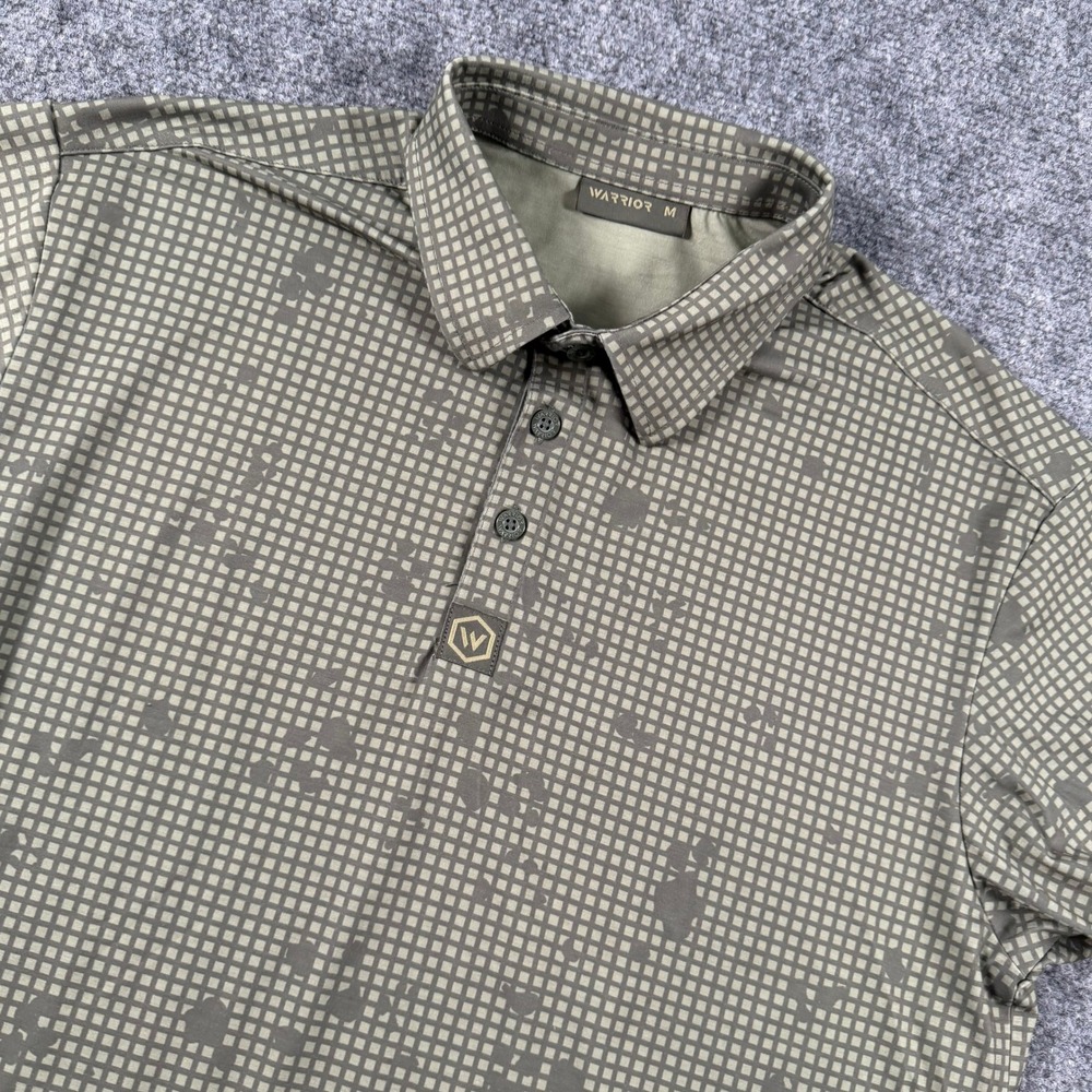 Warrior Polo Shirt Mens Medium Green Digital Grid Pattern Short Sleeve Golf Tee